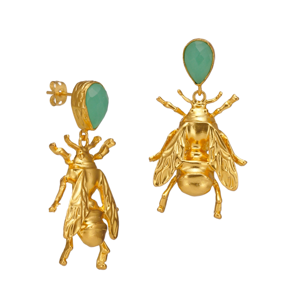 Earring made from brass, goldplated, aquachalcedony
