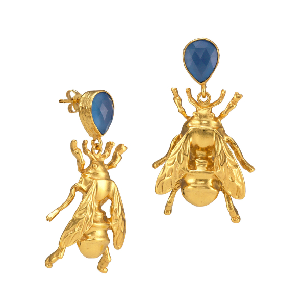 Ohrring aus Messing, vergoldet, blauer Onyx