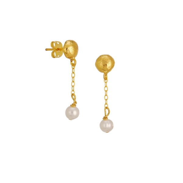 Earring made from brass, goldplated, mini baroque pearl
