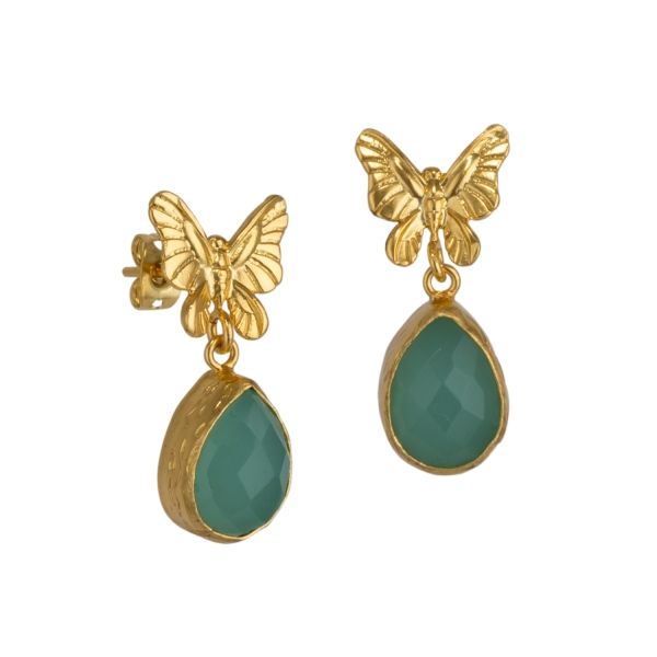 Earring made from brass, goldplated, aqua Chalcedony