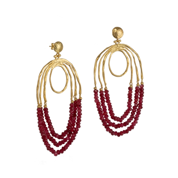Earring made from brass, goldplated, red Jade