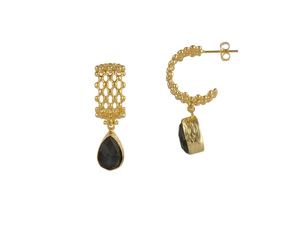 Earring made from brass, goldplated, labardorite