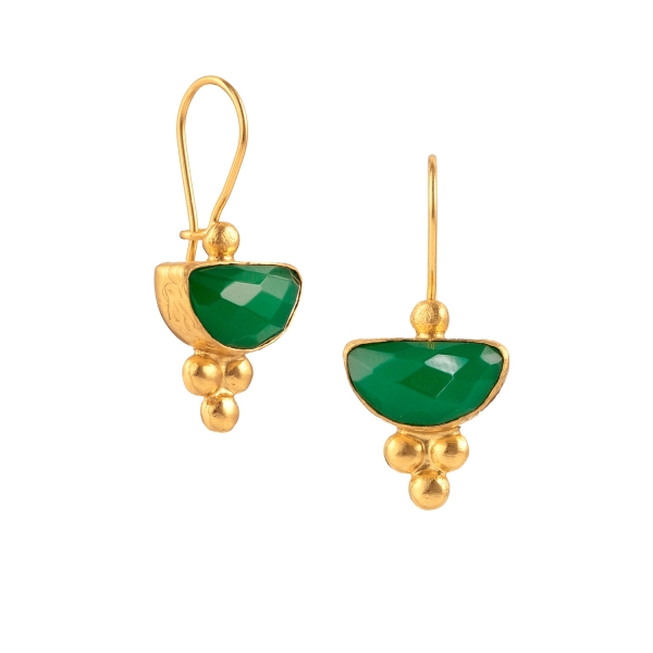 Earring made from brass, goldplated, green Jade