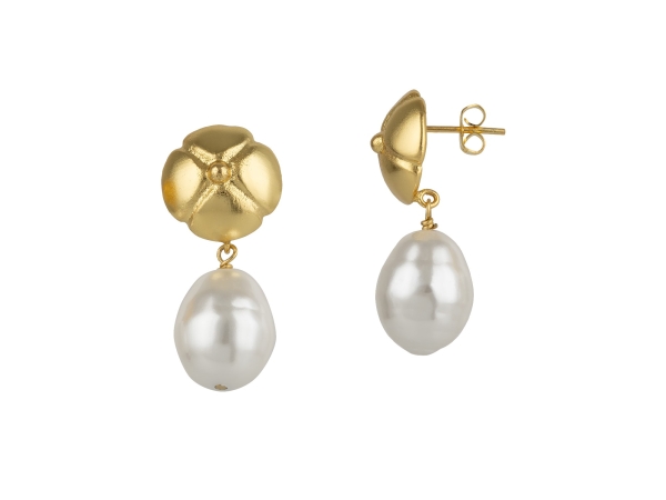 Earring made from brass, goldplated, baroque pearl