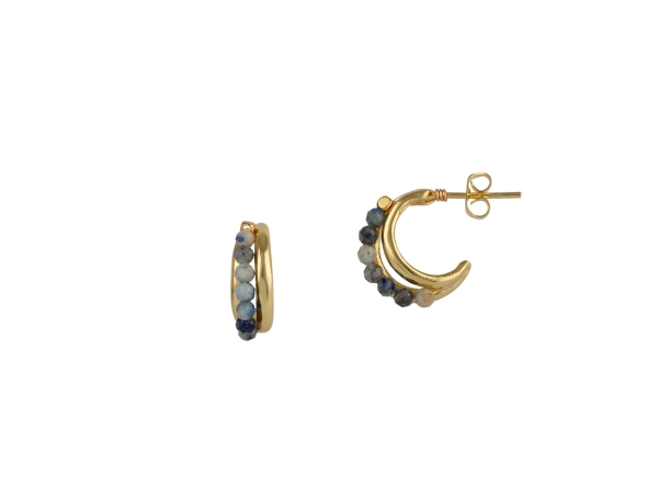 Earring made from brass, goldplated, Chalcedony