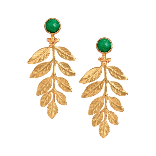 Earring made from brass, goldplated, Emerald