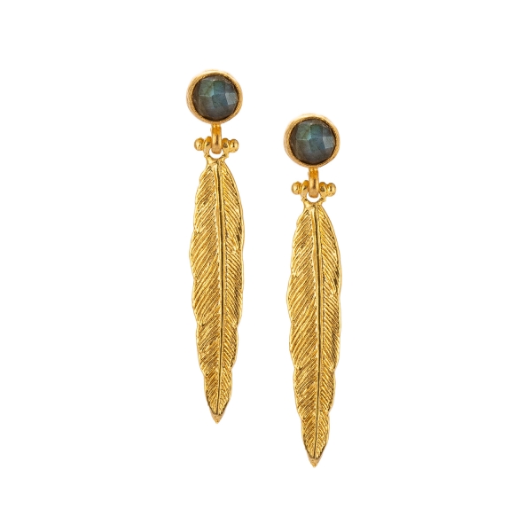 Earring made from brass, goldplated, Labradorite