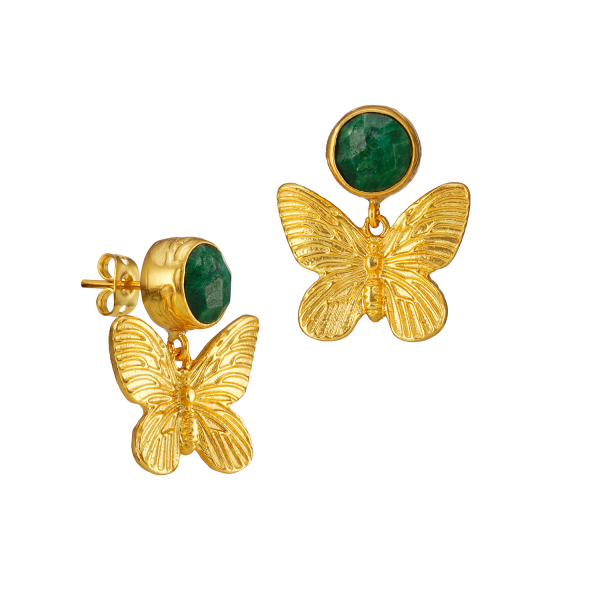 Ohrring aus Messing, vergoldet, Smaragd