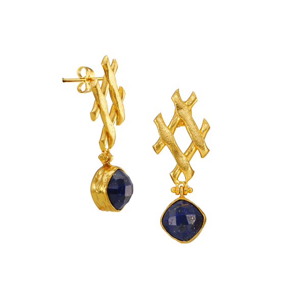 Ohrring aus Messing, vergoldet, Lapislazuli