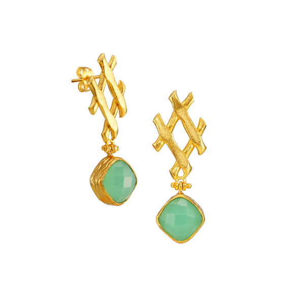 Ohrring aus Messing, vergoldet, Aquachalcedon