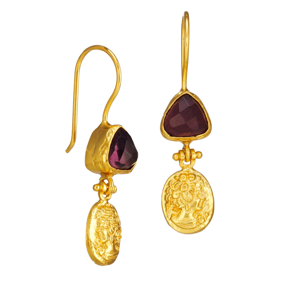 Ohrring aus Messing, vergoldet, Amethyst