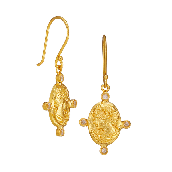 Ohrring aus Messing, vergoldet, weiße Kristalle