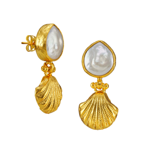 Ohrring aus Messing, vergoldet, Barockperle