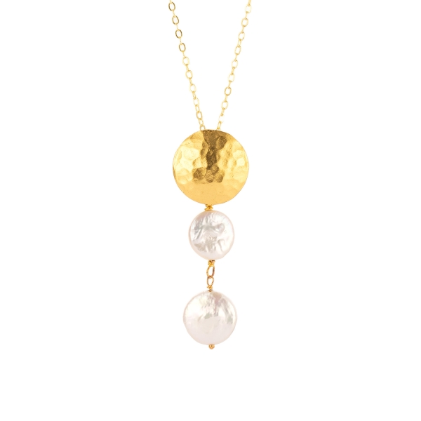 Kette aus Messing, vergoldet, Zuchtperlen/Barock