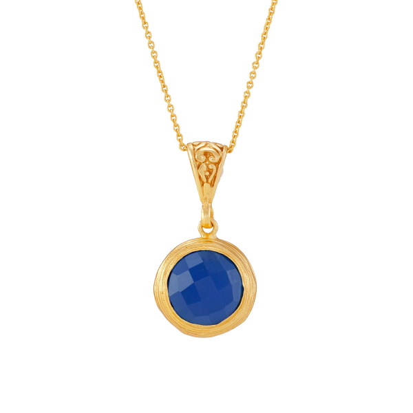 Kette Messing vergoldet, blauer Chalcedon