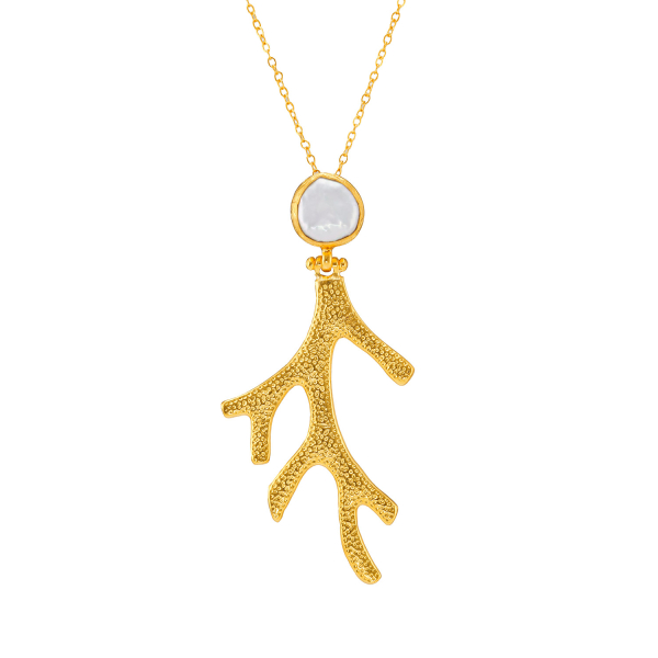 Necklace made from brass, goldplated with baroque pearl