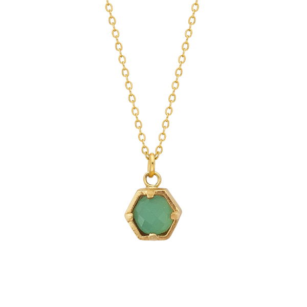 Necklace made from brass, goldplated, aquachalcedony