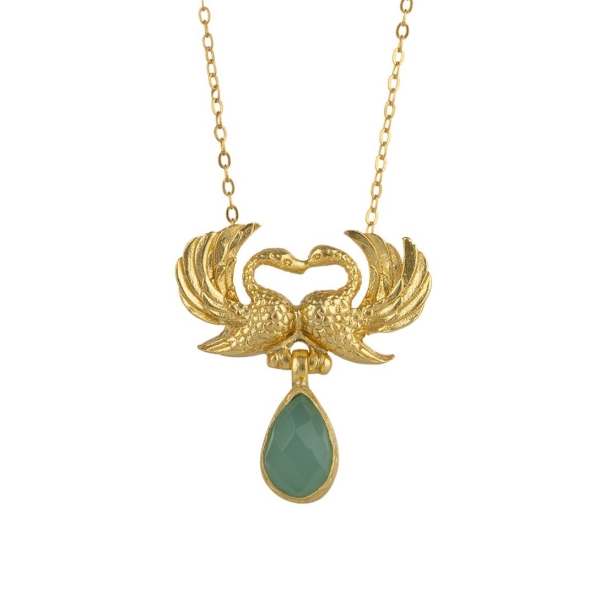 Necklace made from brass, aqua Chalcedony