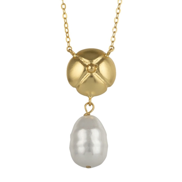 Necklace made from brass, goldplated, baroque pearl