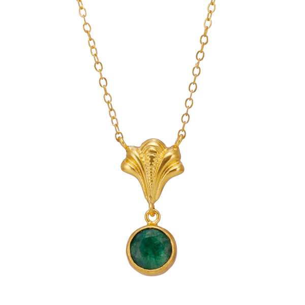 Necklace made from brass, goldplated, Emerald