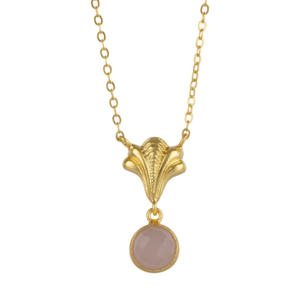 Necklace made from brass, goldplated, Rosequarz
