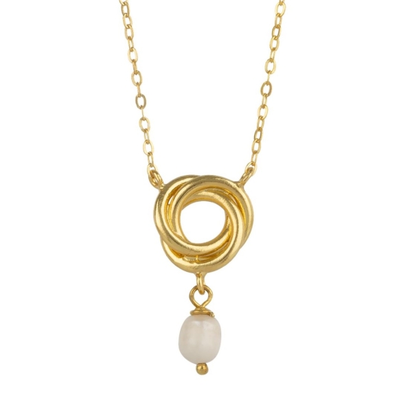 Necklace made from brass, goldplated, baroque pearl