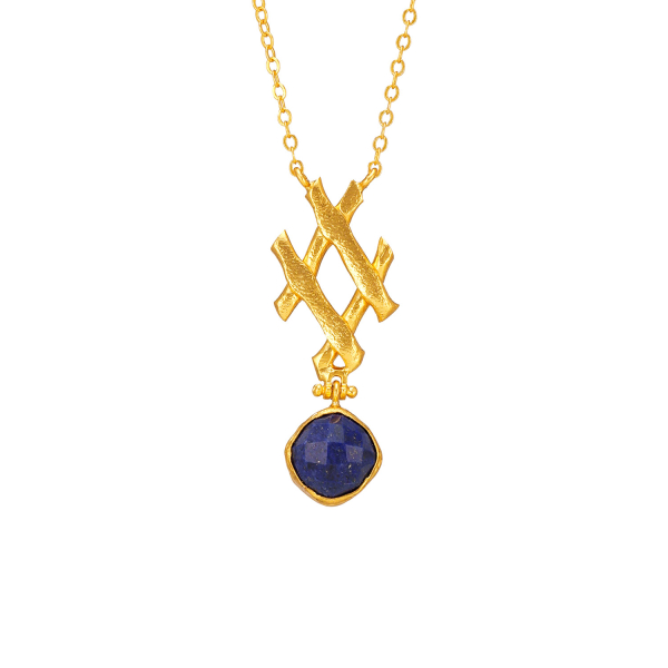 Kette aus Messing, vergoldet, Lapislazuli