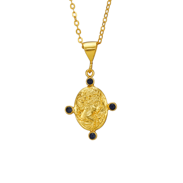 Kette aus Messing, vergoldet, schwarze Kristalle