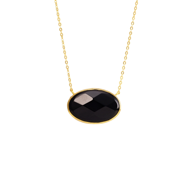 Necklace made from brass, goldplated, onyx