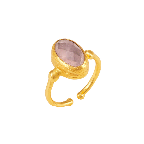 Ring aus Messing vergoldet, helles Rosenquarz