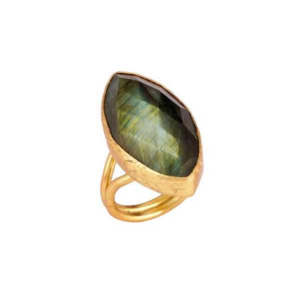 Ring made from brass, goldplated, Labradorite