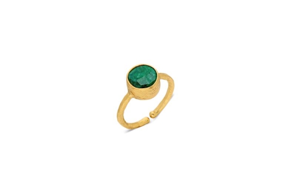 Ring made from brass, goldplated, Emerald