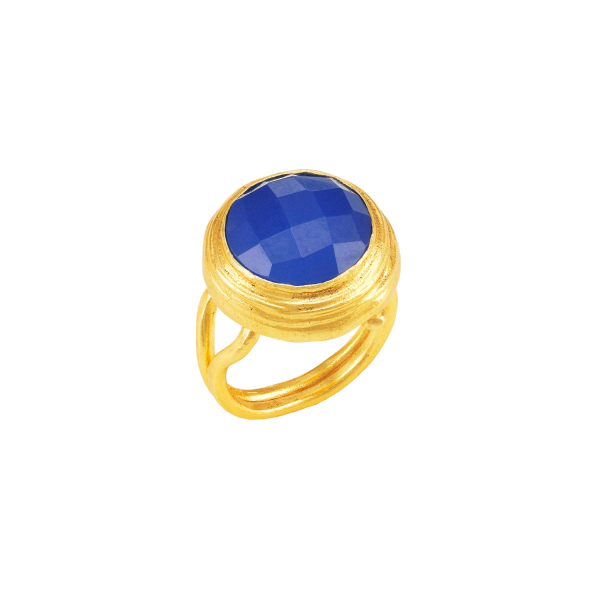 Ring aus Messing vergoldet, blauer Chalcedon