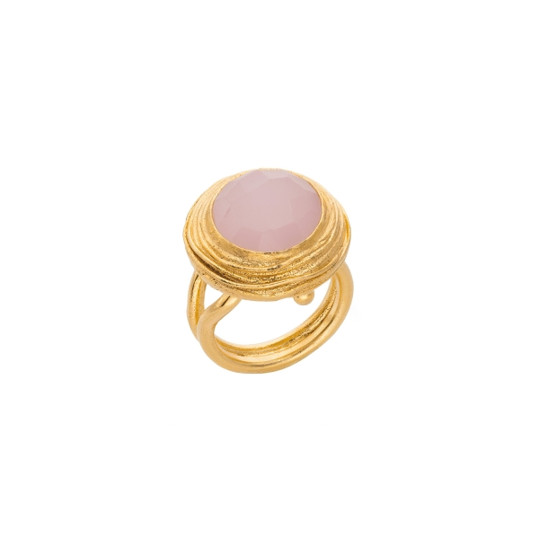 Ring made from brass, goldplated, Rosequartz