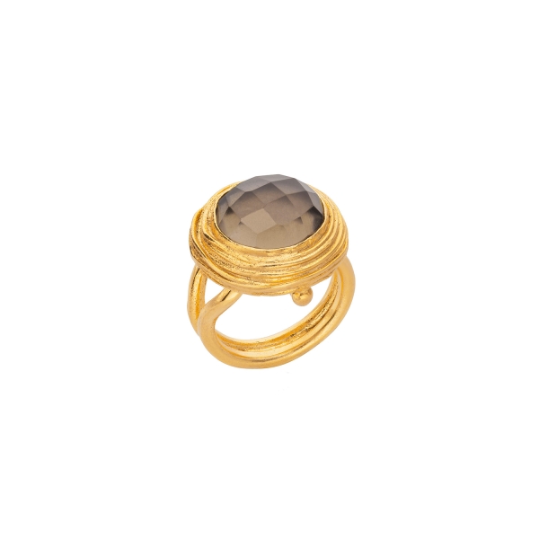 Ring made from brass, goldplated, smoky Quartz