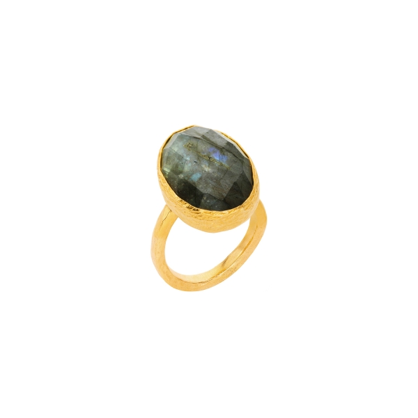 Ring made from brass, goldplated, Labradorite