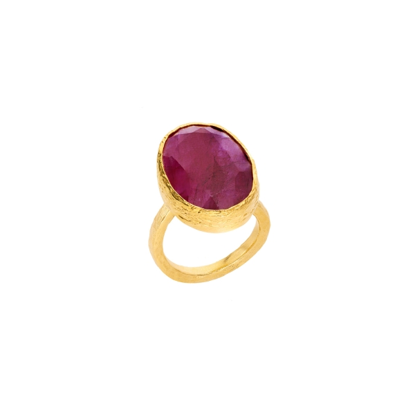 Ring made from brass, goldplated, Ruby