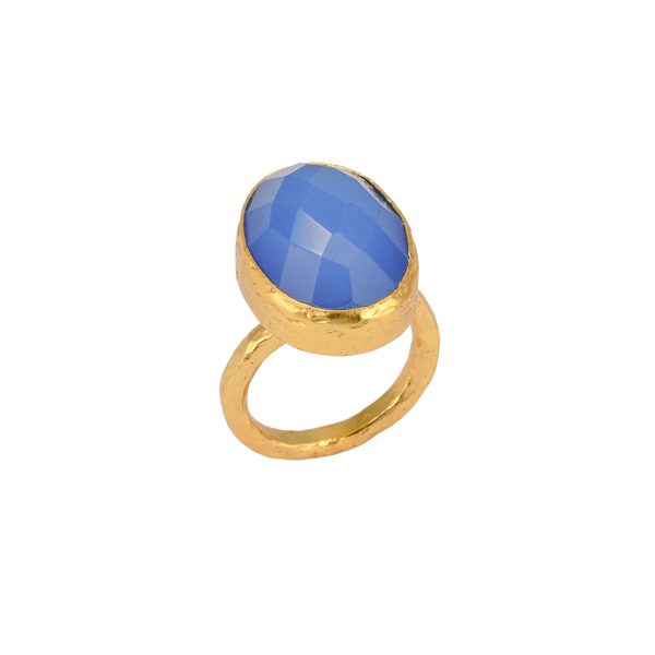 Ring made from brass, goldplated, blue Chalcedony