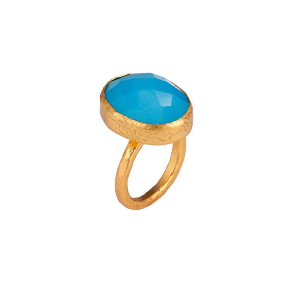 Ring made from brass, goldplated, lightblue Chalcedony