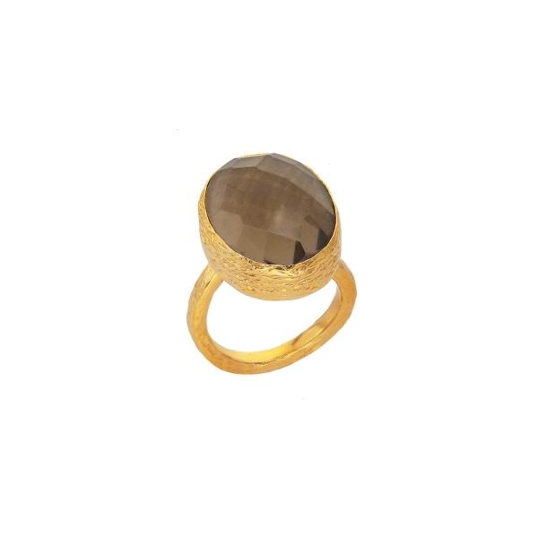 Ring made from brass, goldplated, smoky Quartz