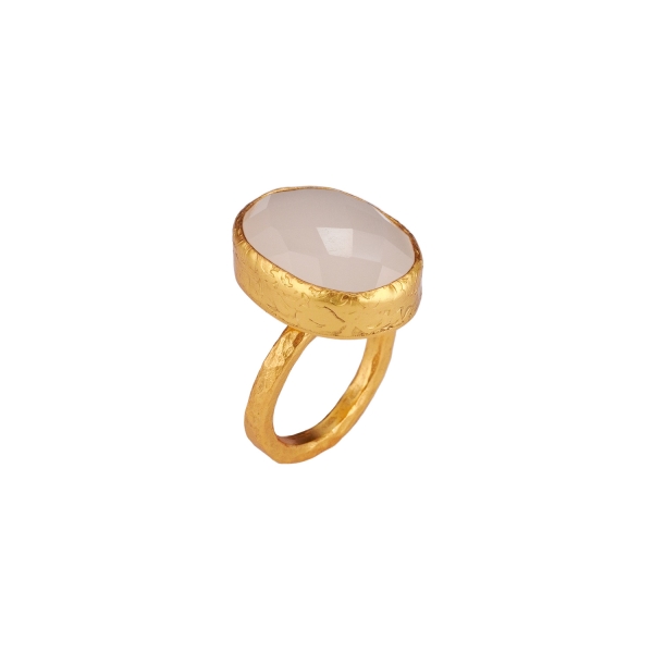 Ring made from brass, goldplated, Chalcedony