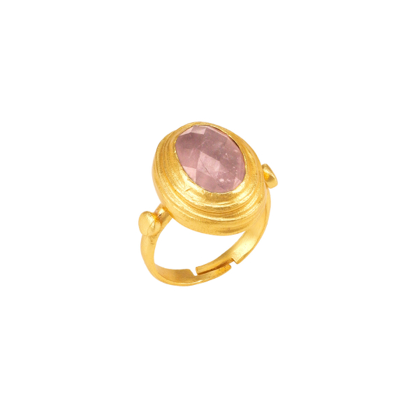 Ring aus Messing vergoldet, heller Rosenquarz