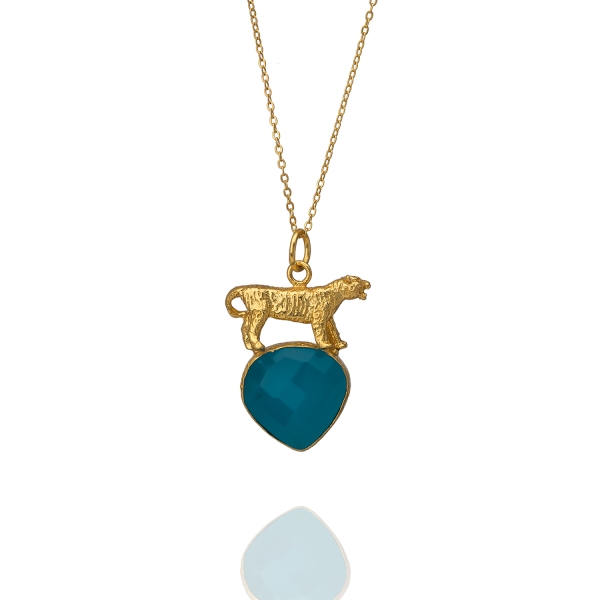 Kette aus Messing, vergoldet, blauer Chalcedon