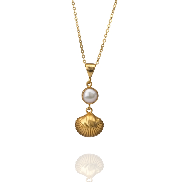 Necklace made from brass, goldplated, pearl