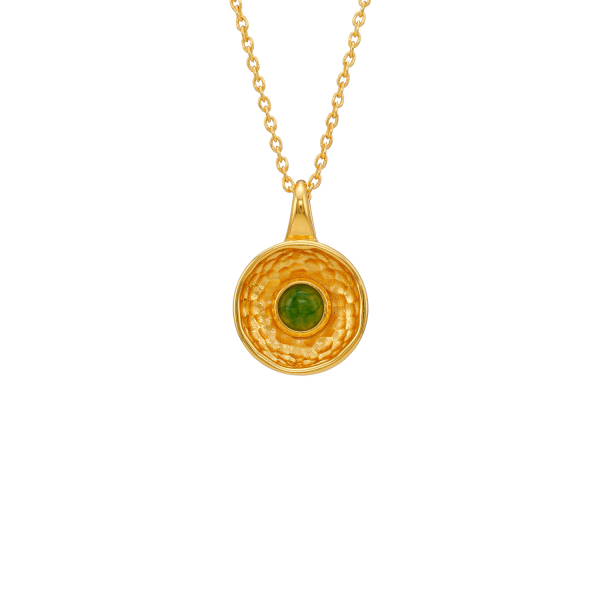 Necklace made from brass, goldplated,  green quarz