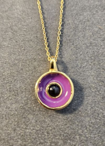Necklace made from brass, goldplated, enamel, red quarz - Kopie