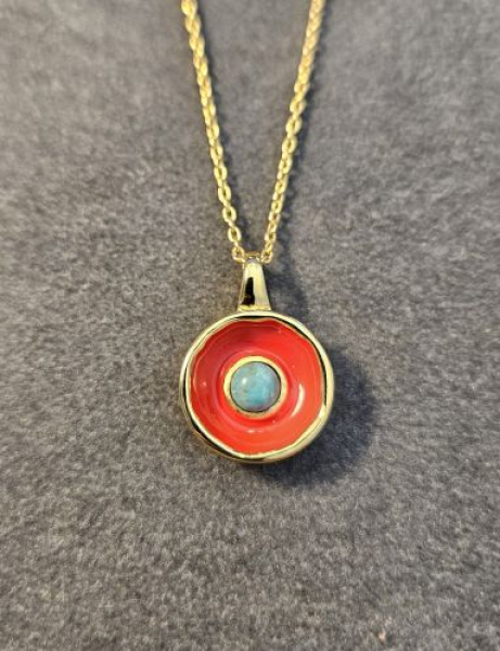 Kette aus Messing, vergoldet, Emaille, Türkis
