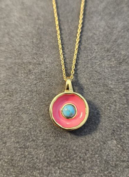 Kette aus Messing, vergoldet, Emaille, Türkis