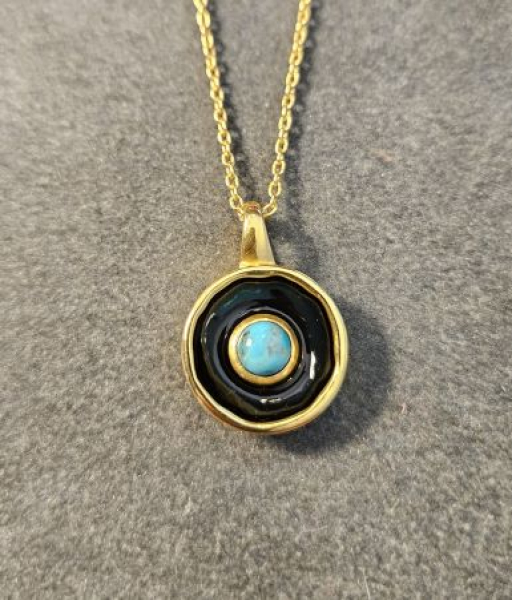 Kette aus Messing, vergoldet, Emaille, Türkis