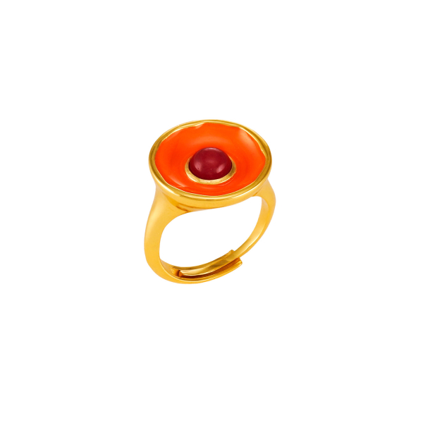 Ring aus Messing vergoldet, Emaille, red pink Quartz